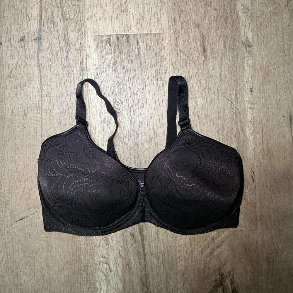 Bali Black Push Up Bra Floral Embroidery Underwire Size 40DD Everyday